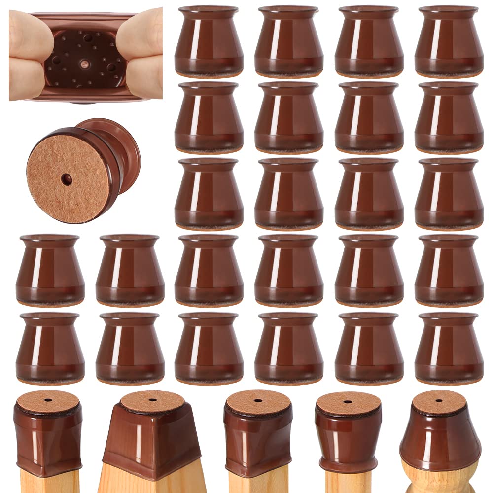 24 Pcs Chair Leg Floor Protectors for Hardwood Floors Silicone Covers to Protect Wood Tile Floors Felt Bottom Furniture Leg Caps Anti-Scratch Reduce Noise (Fit:0.9"-1.29")