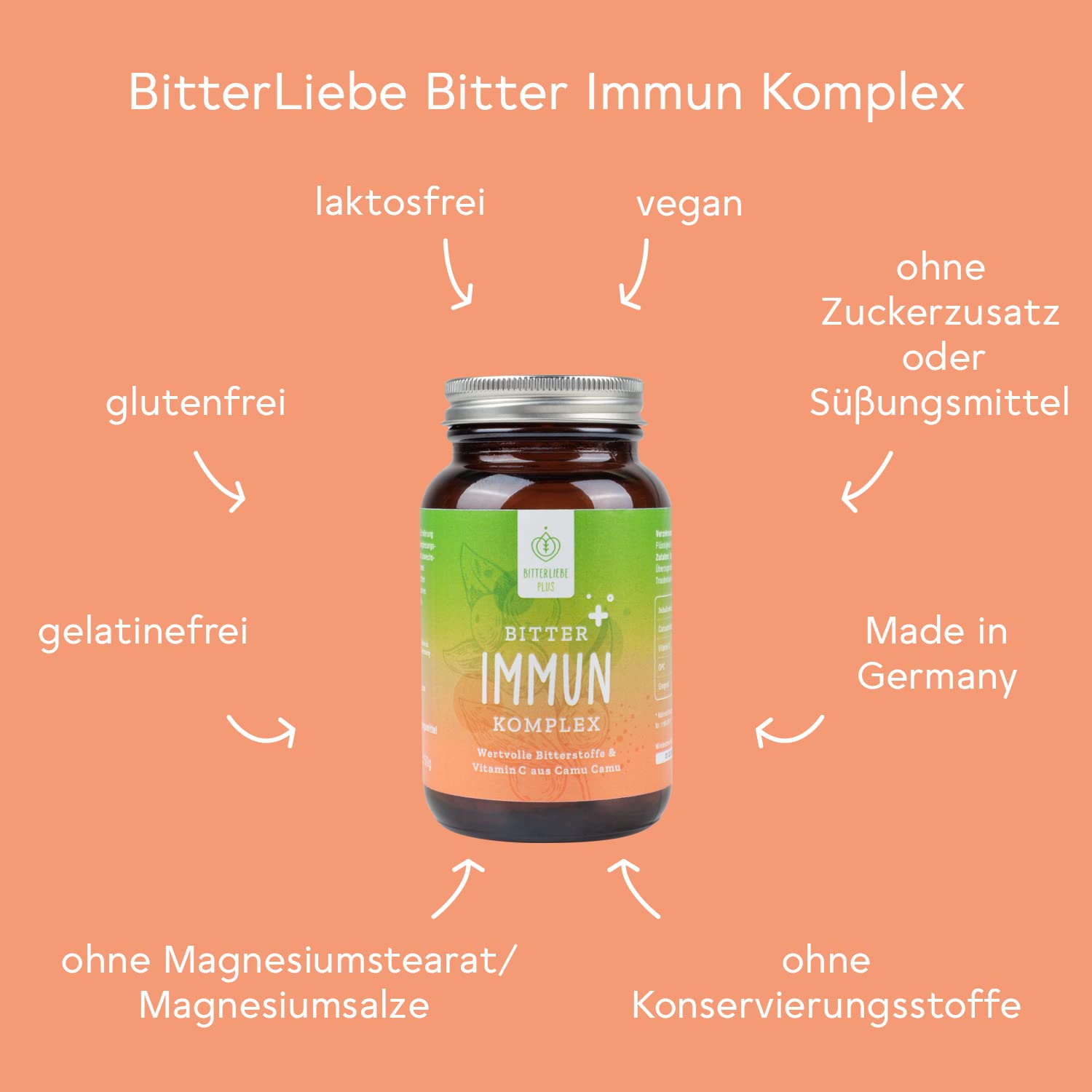 BitterLiebe® Bitter Immun Komplex (1er Set) mit natürlichem Vitamin C aus Camu Camu plus OPC Traubenkernextrakt hochdosiert I 270 vegane Kapseln mit Kurkuma, Ingwer