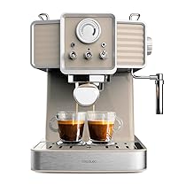 Cecotec Macchina da Caffè Espresso Power Espresso 20 Tradizionale Light Beige. 1350 W, Capacità 1,5 L, Espresso e Cappuccino, 20 Bar e Thermoblock, Vaporetto, Manometro, Design vintage