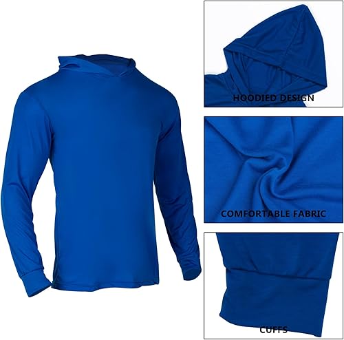 Miniatura 6 de VENDACE Camisas de manga larga de seguridad de alta visibilidad para hombre, paquete de 3 camisas de trabajo de construcción con capucha (azul, M)