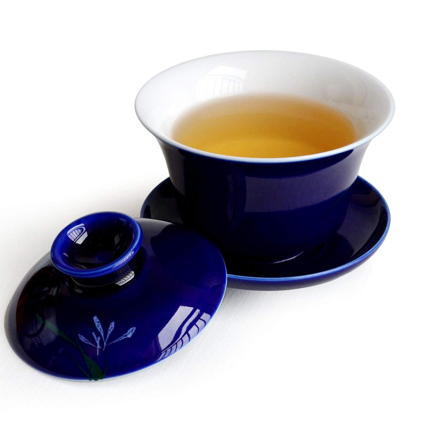 Liang baobao Gaiwan Teacup Porcelain Tureen Sancai Cover Bowl Lip Cup Saucer Chinese Tea Set (Blue)
