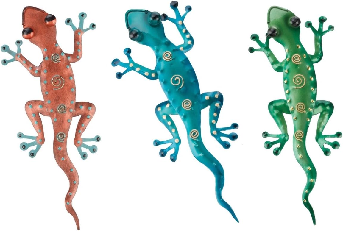 Regal Art & Gift Gecko Decor, Set of 3, Bundle of Blue, Green and Copper Geckos