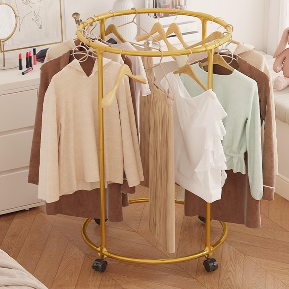 Heavy Duty Metal Clothing Rack, wolnostojący okrągły organizer odzieży z górną półką na sypialnię lub wyświetlacz detaliczny, Solidny stalowy stojak na szafę