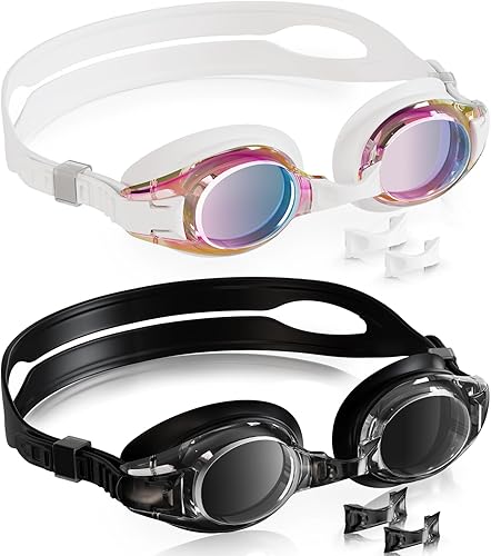 Aegend - Paquete de 2 gafas para niños, gafas de natación para niños de 4 a 16 años, niños y niñas jóvenes, gafas de piscina antivaho, impermeables,