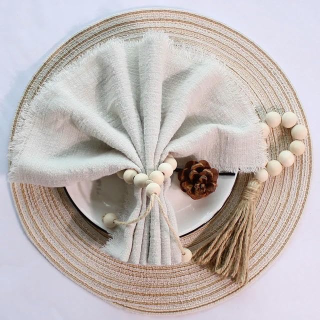 Serviette étamine rustique boho Beige Gris 42 cm lot de 60 pièces