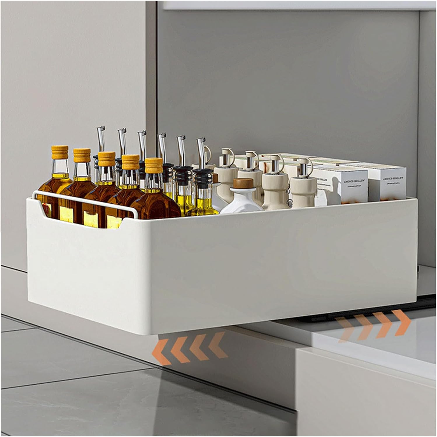 Heavy-Duty Pull Out Cabinet Organizer - Soft-Close Damping, 14cm High Slide Out Shelf for Kitchen, Pantry & Bathroom Storage - Ideal for Spices & Essentials