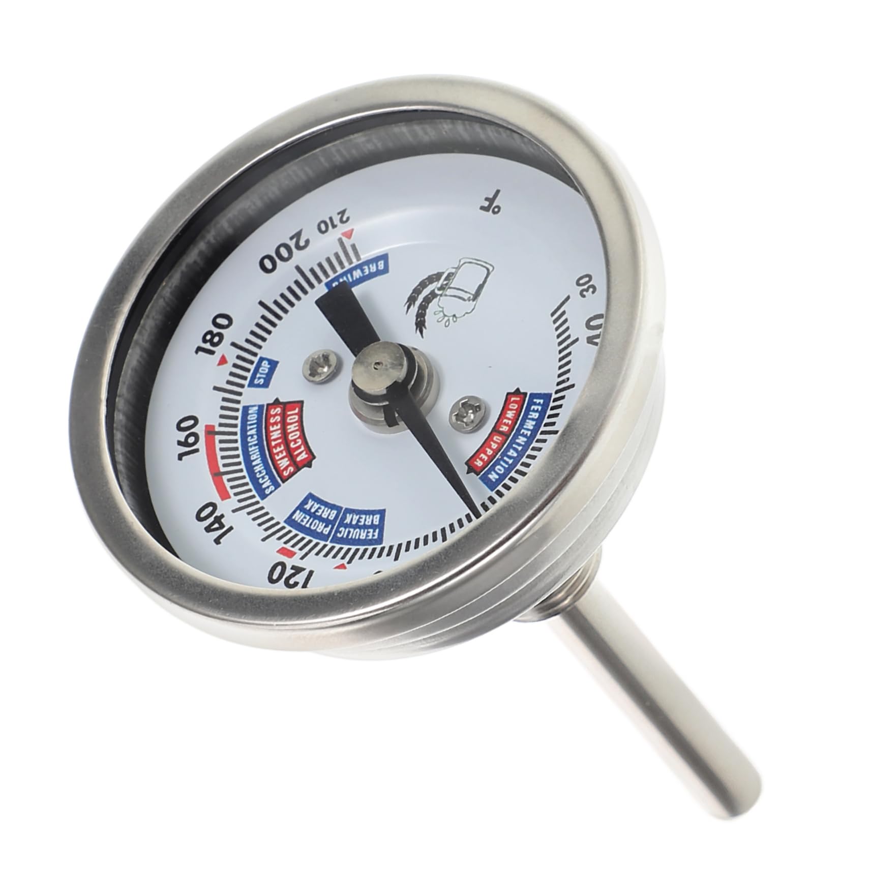 Termómetro Para Elaboración De Vino y Cerveza Casera, Acero Inoxidable 304 Anticorrosión, Doble Metal Axial, Rosca Para Olla y Barril, 2 Pulgadas, Precisión Profesional