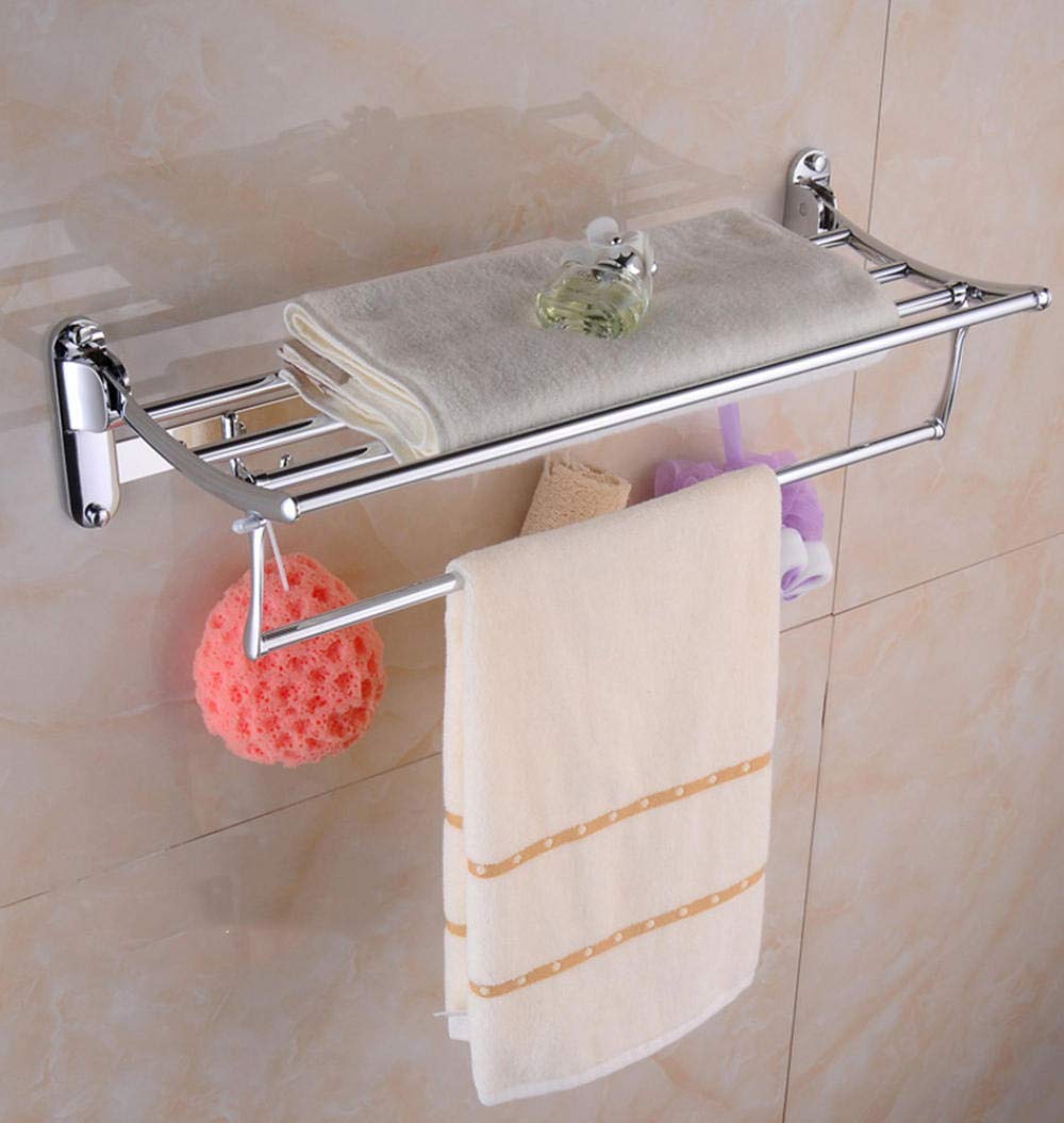 LMYSXAOZ LNNSHX Towel Rack,Stainless Steel Rack,90 Foldable Double Shelf, Wall-Mounted Shower Shelf Organizer,for Kitchen Bathrooms Lavatory Closets-TypeB-Punch-40cm (Type Apunch50cm)