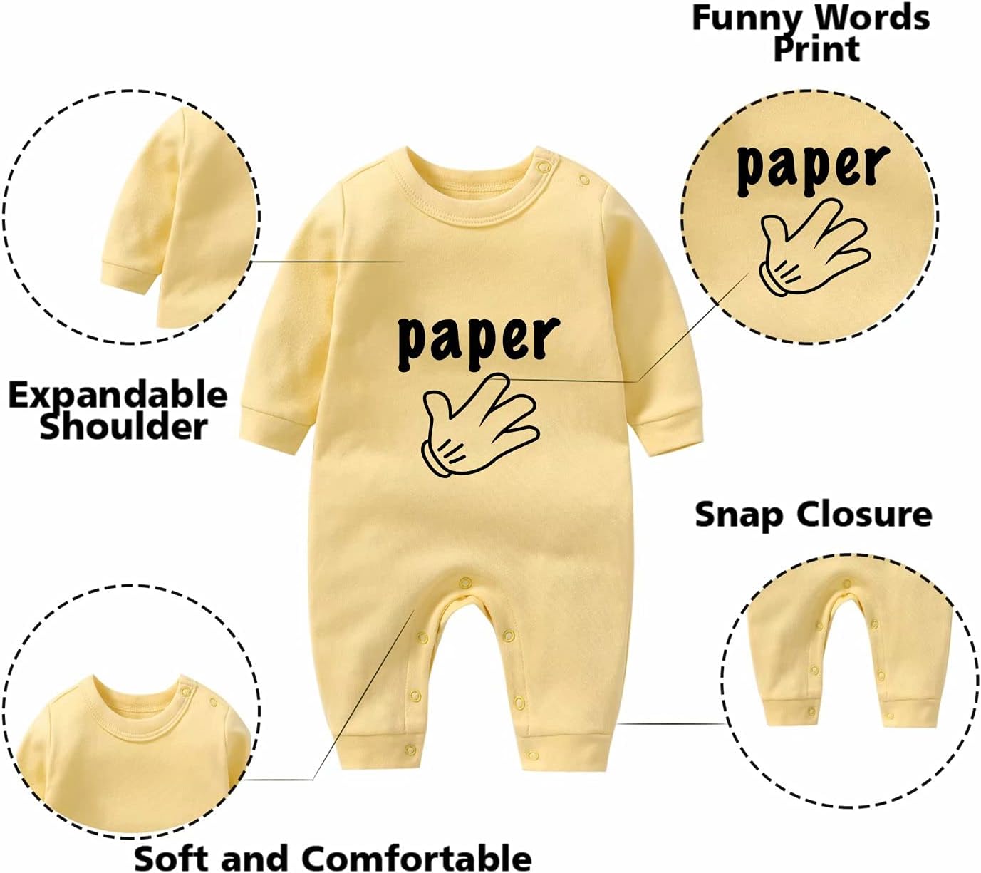 Baby Triplets Bodysuits Rock Papper Scissors Infant Baby Clothes Cute Toddler Outfits Twin Unisex Romper