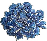 Dark Blue Peony Sew-On Embroidered Patch Applique - 5.6x4.9" Flower for DIY Jackets, Jeans, Bags, Hats by Sourcemall
