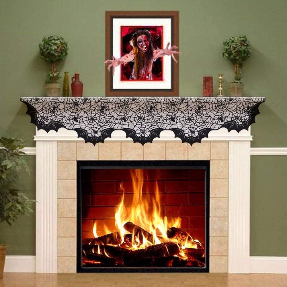 FunisFun Lace Fireplace Mantle Scarf Cover for Halloween