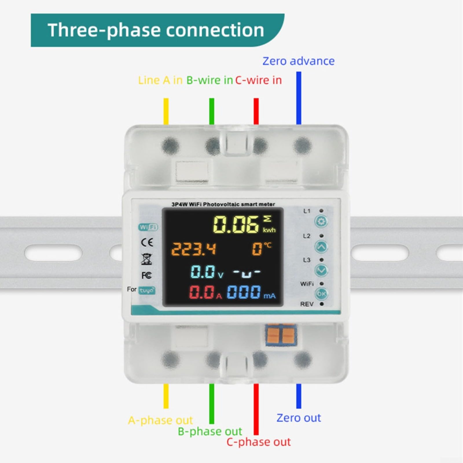 Smart 3 Phase WiFi Contatore di energia 100A Display LCD Monitor di energia Analizzatore di consumo energetico con protezione da sovratensioni per il sistema solare domestico industriale