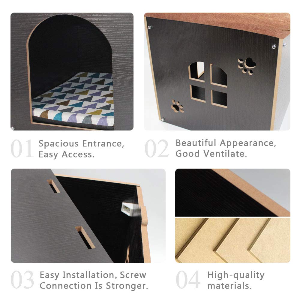 Niche pour Animal Domestique Interieur - Cube Niche en Bois, Lit Maison pour Chien Chat Pliable avec Tapis Gratuit, L
