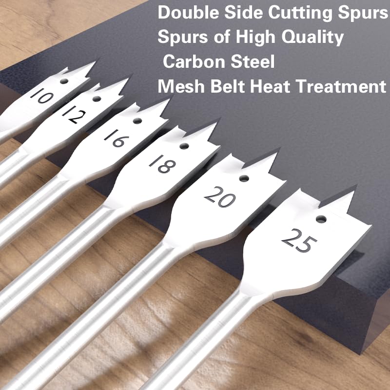 Spade Drill Bit Set Paddle Flat Bits, Hex Shank Quick Change Drill Bit Set for Woodworking, Flat Hole Cutter, Wood Drill Bit, 6pcs