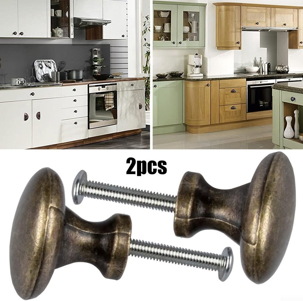 Set of 2 Antique Bronze Round Zinc Alloy Cabinet Knobs Drawer Pulls Cupboard Door Handle Hardware with Screws, Decorative Furniture Accessories