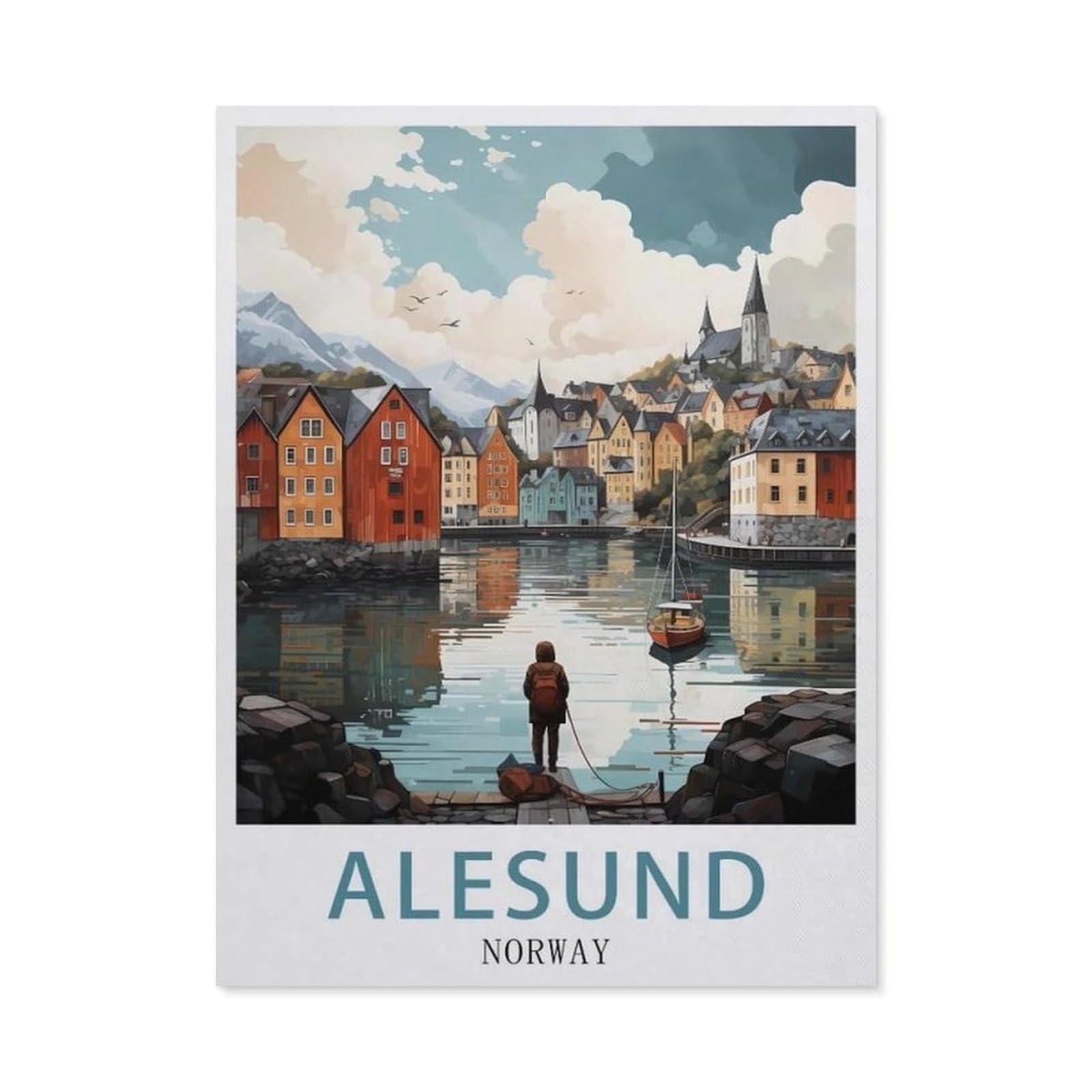 Vintage Wall Decor Metal Poster Plaque，Alesund Norway(30x40cm）