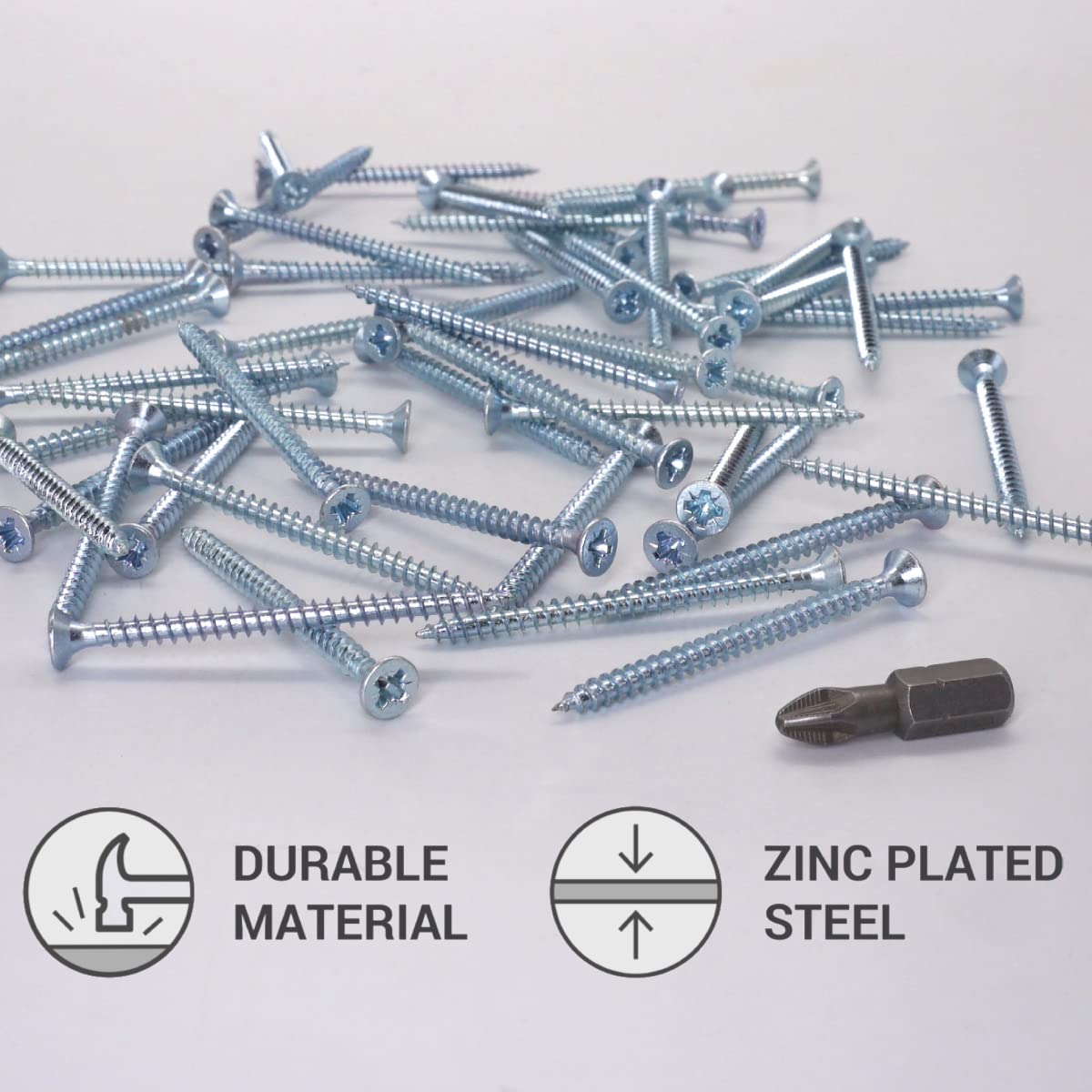 SKIR'CO (Pack of 100 pcs) Zinc Plated Steel 3.5 x 50 mm Silver Wood Screws, Pozidriv Countersunk Head, Chipboard Screws - Image 3