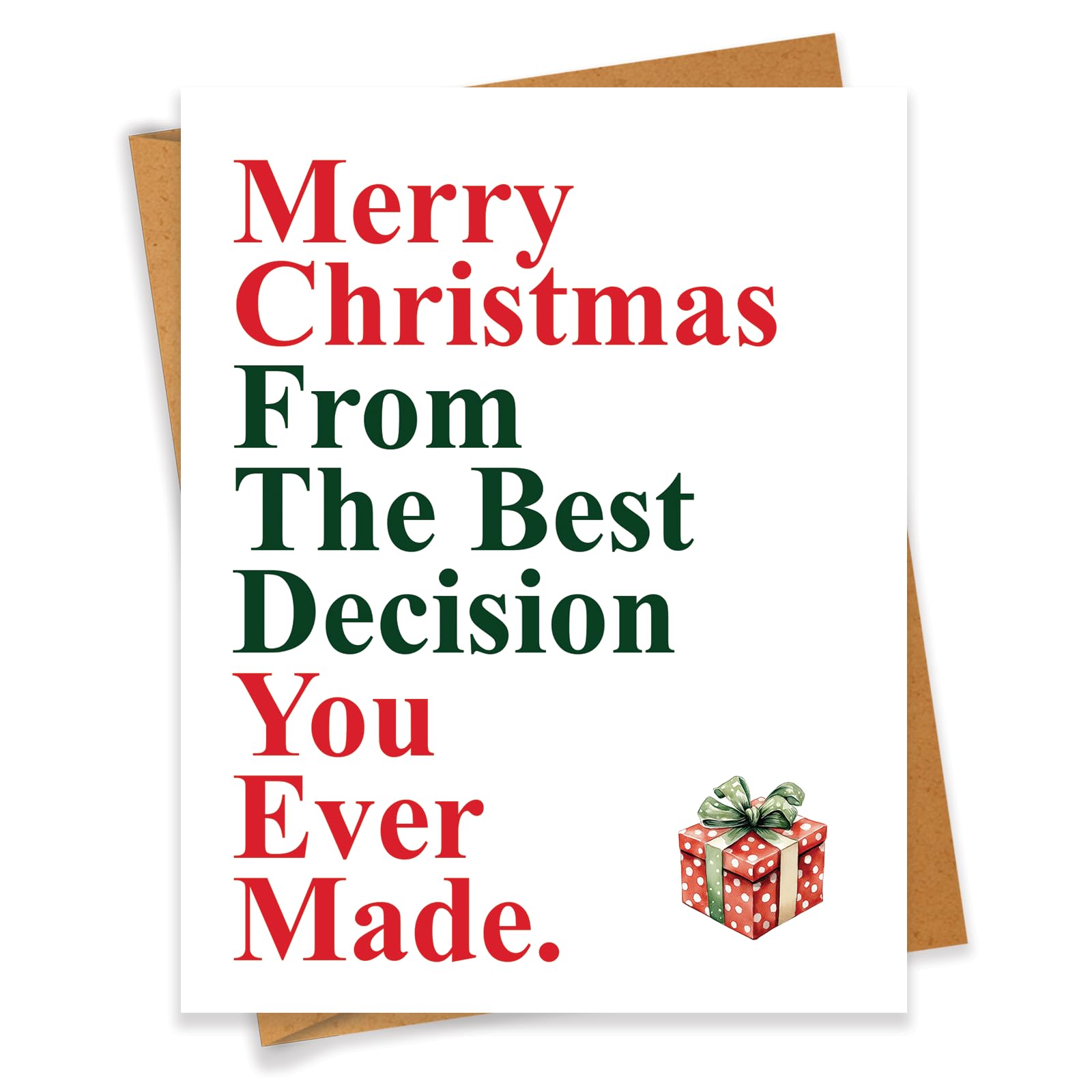 (2Pcs) Merry Christmas From The Best Decision You Ever Made Christmas Adult Love Card Gift for Her Him Wife Husband Girlfriend Boyfriend Fiancee Fiance - Size 4.3"x5.5" Blank Inside with Kraft Envelope