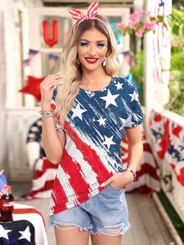 For G and PL Women's 4th of July American Flag Loose T-Shirts Short Sleeve Star Stripes Patriotic Tops - Image 7