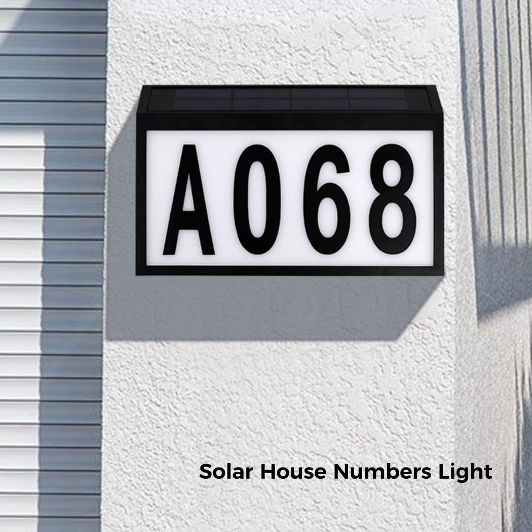 Numeri civici con luce per indirizzi, a energia solare, set di targhette a LED, impermeabile, per parete, porta, garage, recinzione, cortile, batteria ricaricabile, numeri e lettere fai da te