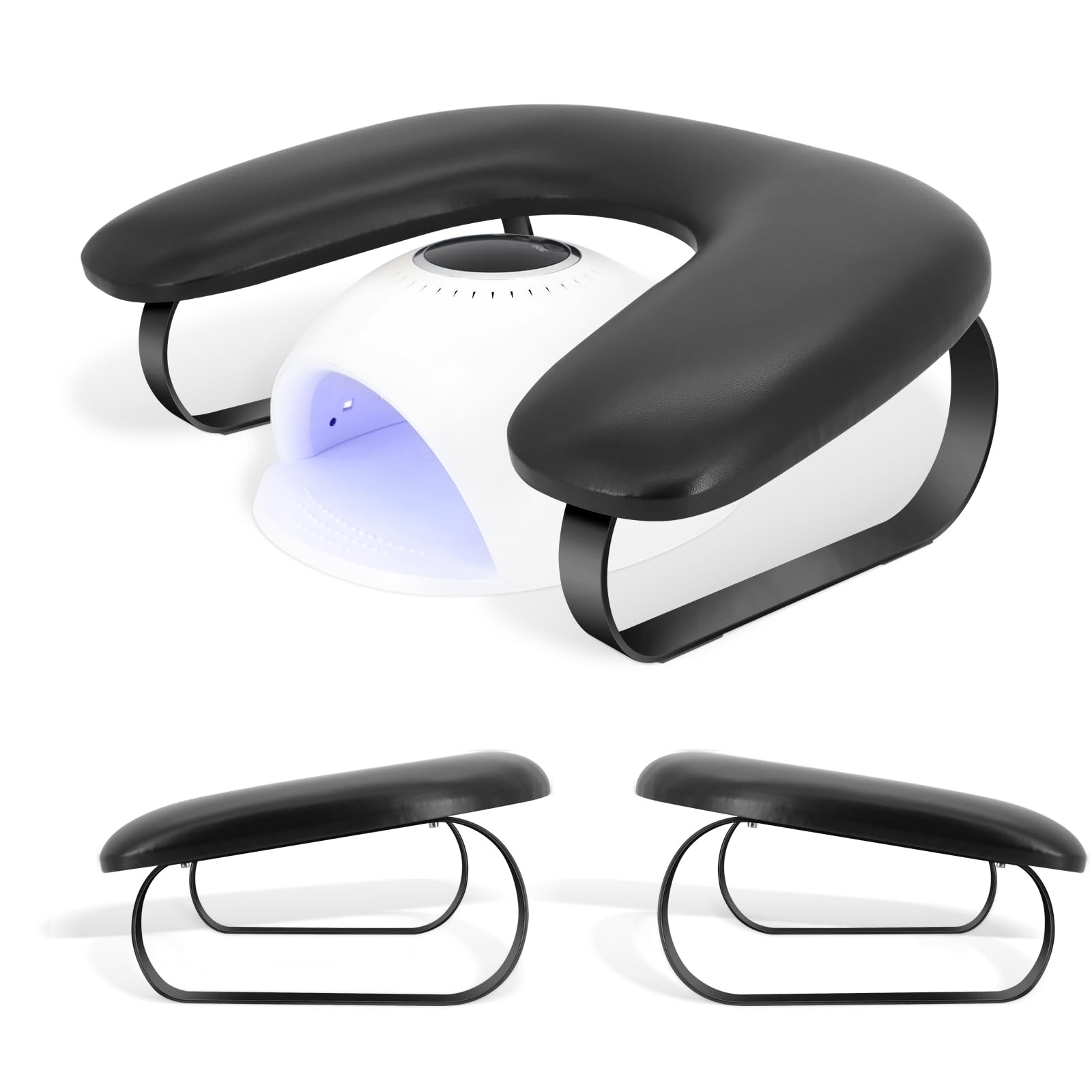 Reposamanos ergonómicos en forma de U, cojín de manicura de piel sintética, cojín para uñas con soporte de acero inoxidable, para salón de manicura, color negro