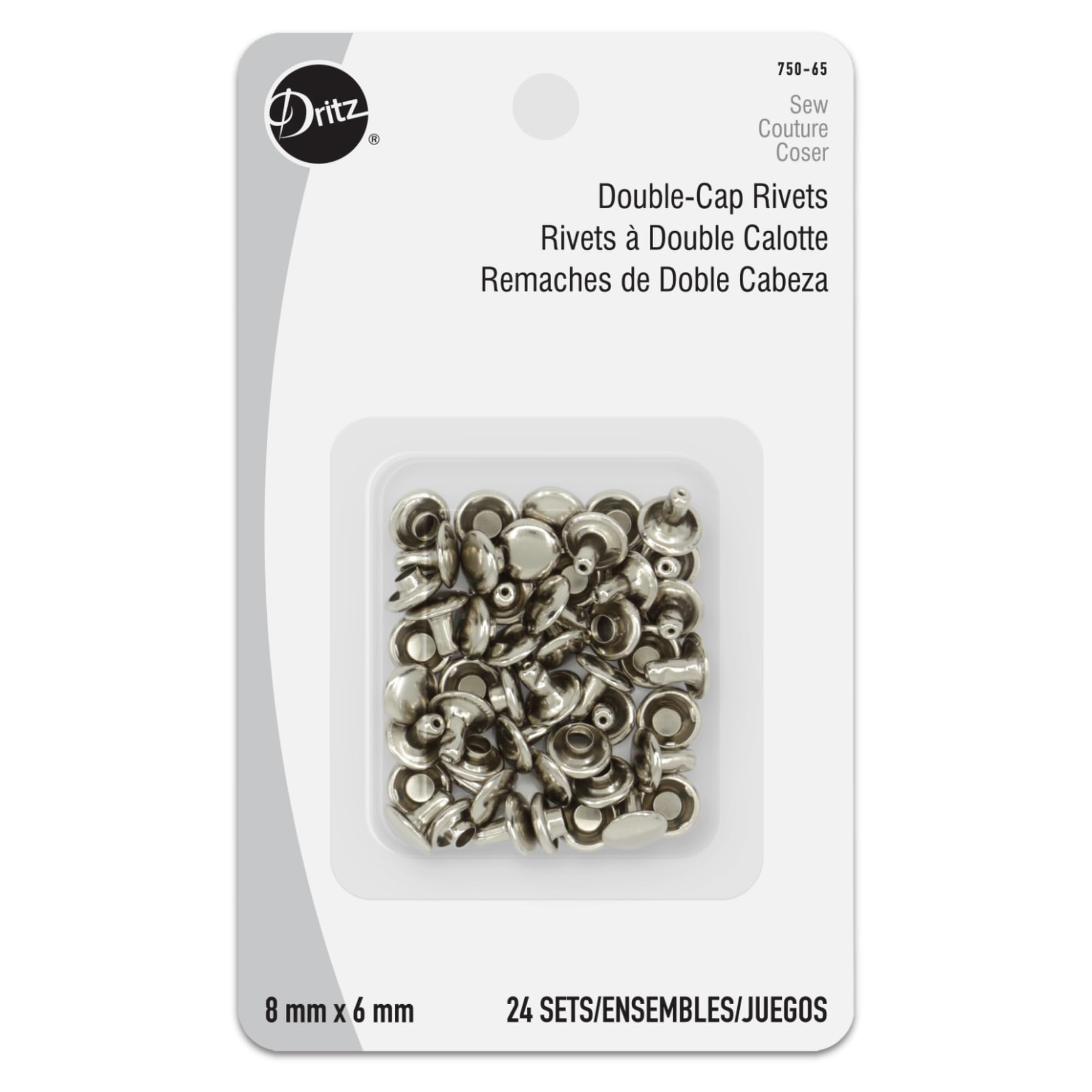 Dritz Double-Cap Rivets 8Mm Cap X 6Mm Post 24/Pkg-Nickel