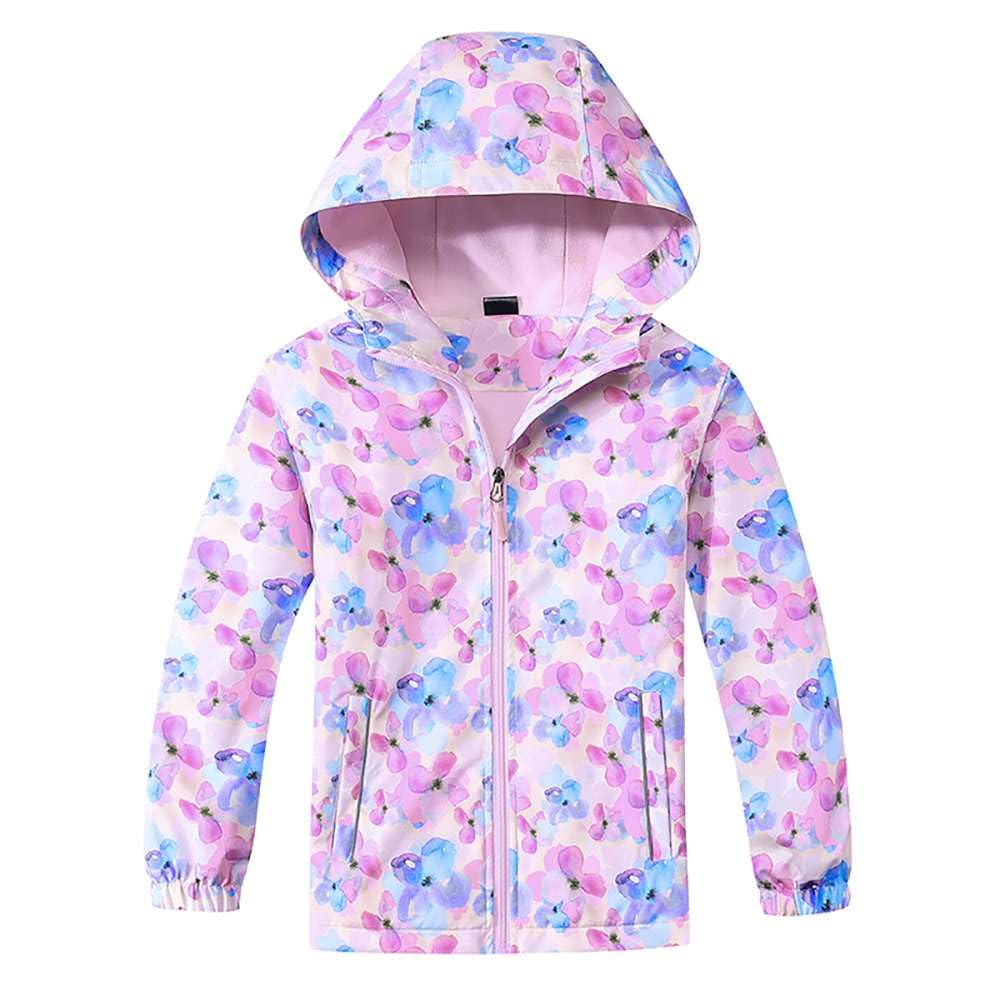 Echinodon Veste doublée pour fille - Veste d'extérieur demi-saison - Veste de randonnée imperméable - Coupe-vent - Veste de pluie pour enfant
