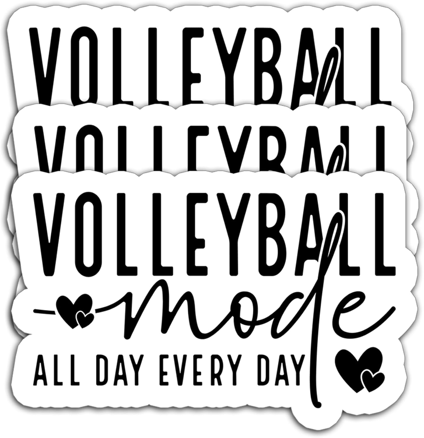 (3Pcs) Volleyball Mode All Day Every Day Sticker Decals Funny Volleyball Stickers, Waterproof Vinyl Decal for Book Laptop Tumbler Water Bottle, Gift for Dad Mom Mama Teen Girls Coaches, 3" x 1.9"