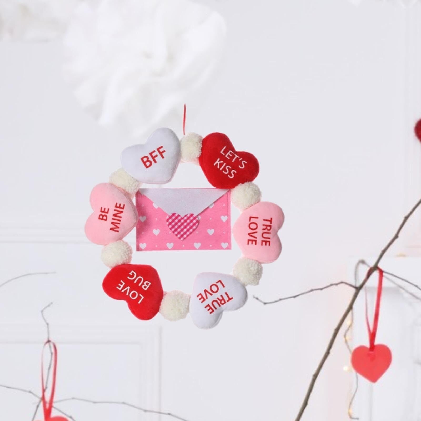 Ghirlanda da appendere alla porta d'ingresso, per San Valentino, decorazione per la casa, con cuore artificiale, decorazione autunnale (con busta)