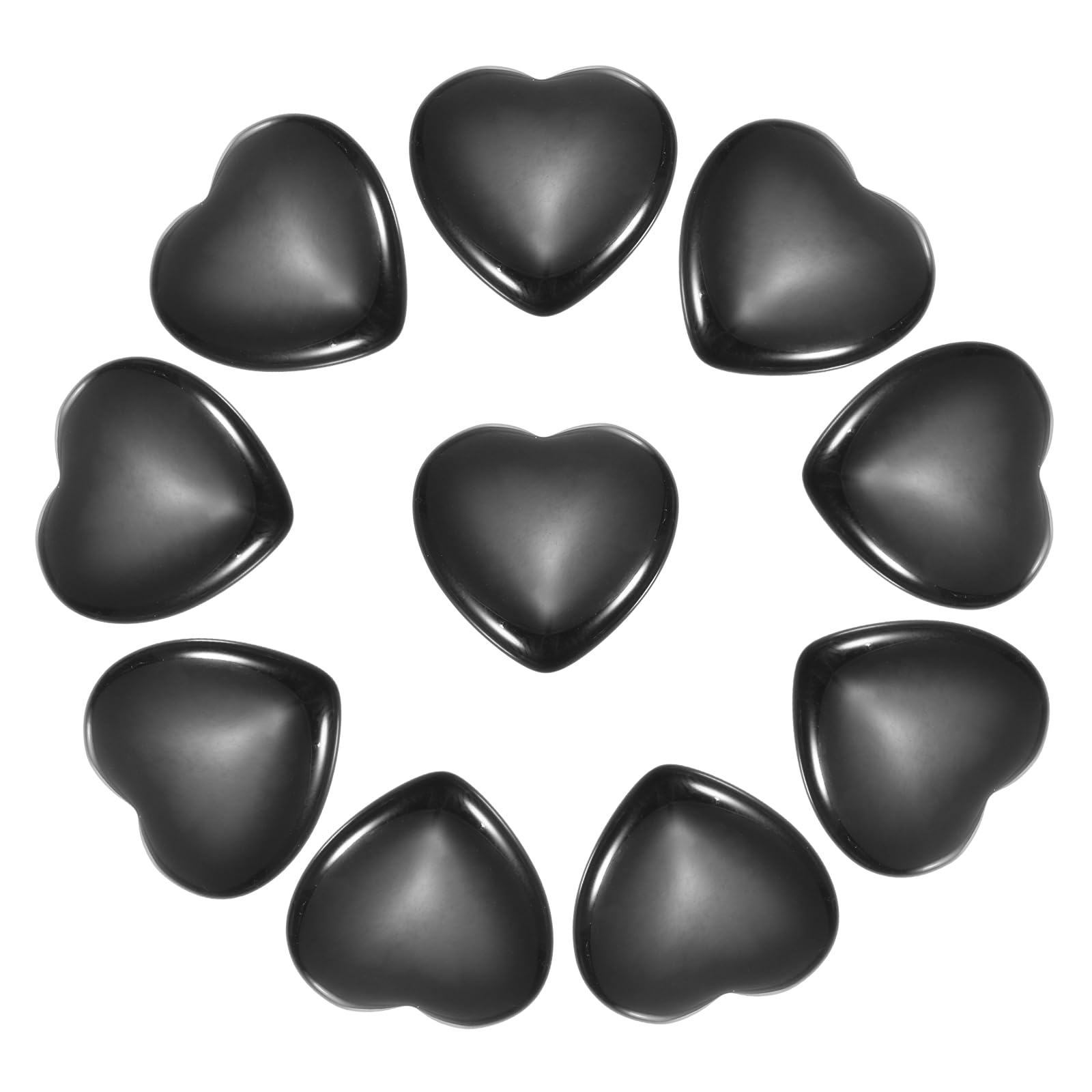 PATIKIL 10Pcs Natural Heart Shaped Crystal Stone, 0.8" Polished Love Gemstone Crystal, Pocket Rock Engraved Worry Stones for Women Valentines Gift Meditation 0.2" Thick, Black Stone