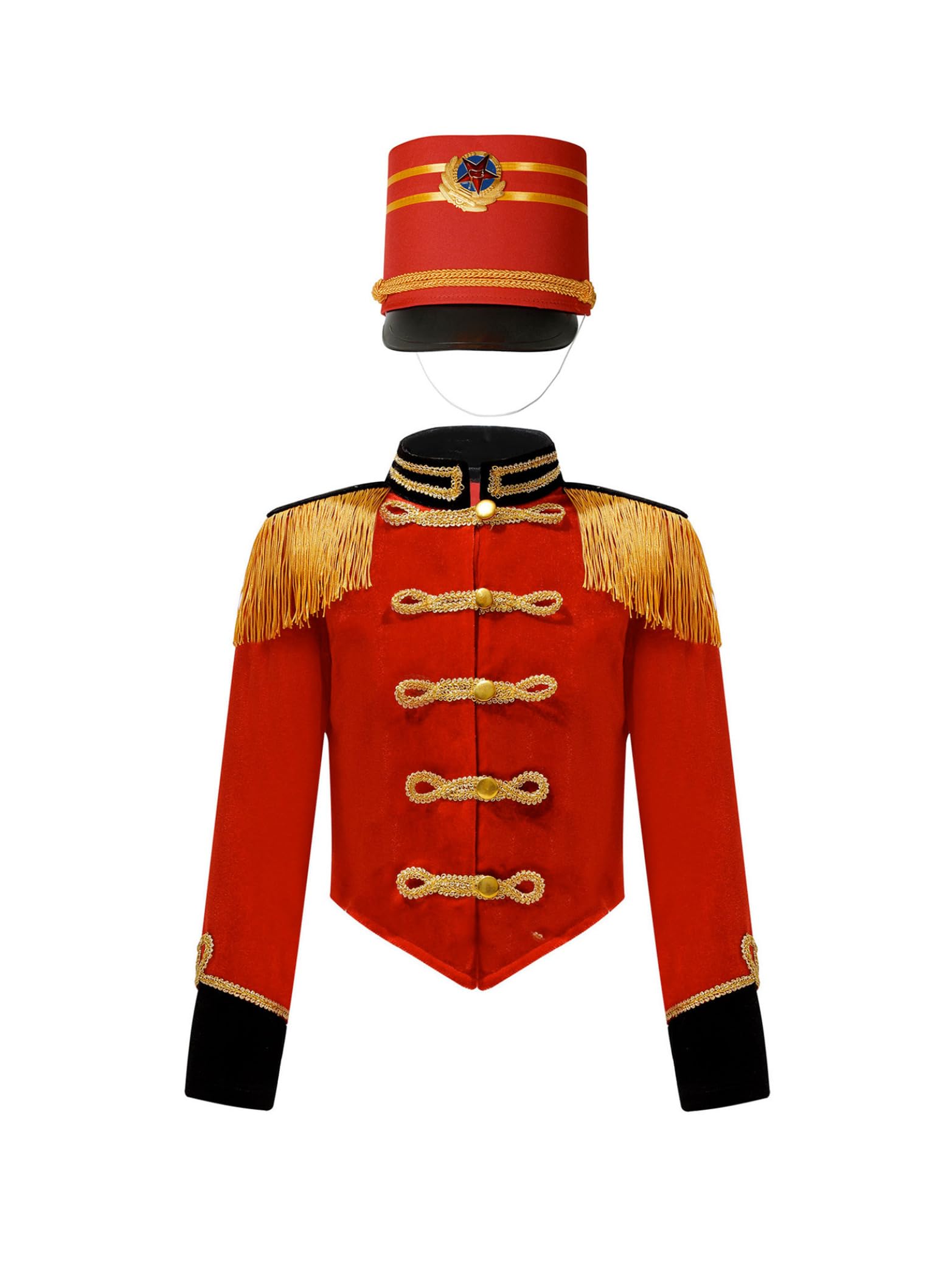 Miaeowve Junior Teen's Royal Guard Ringmaster Role Play Costume Long Sleeve Bottom Down Jacket and Hat Set C Red 5-6 Years