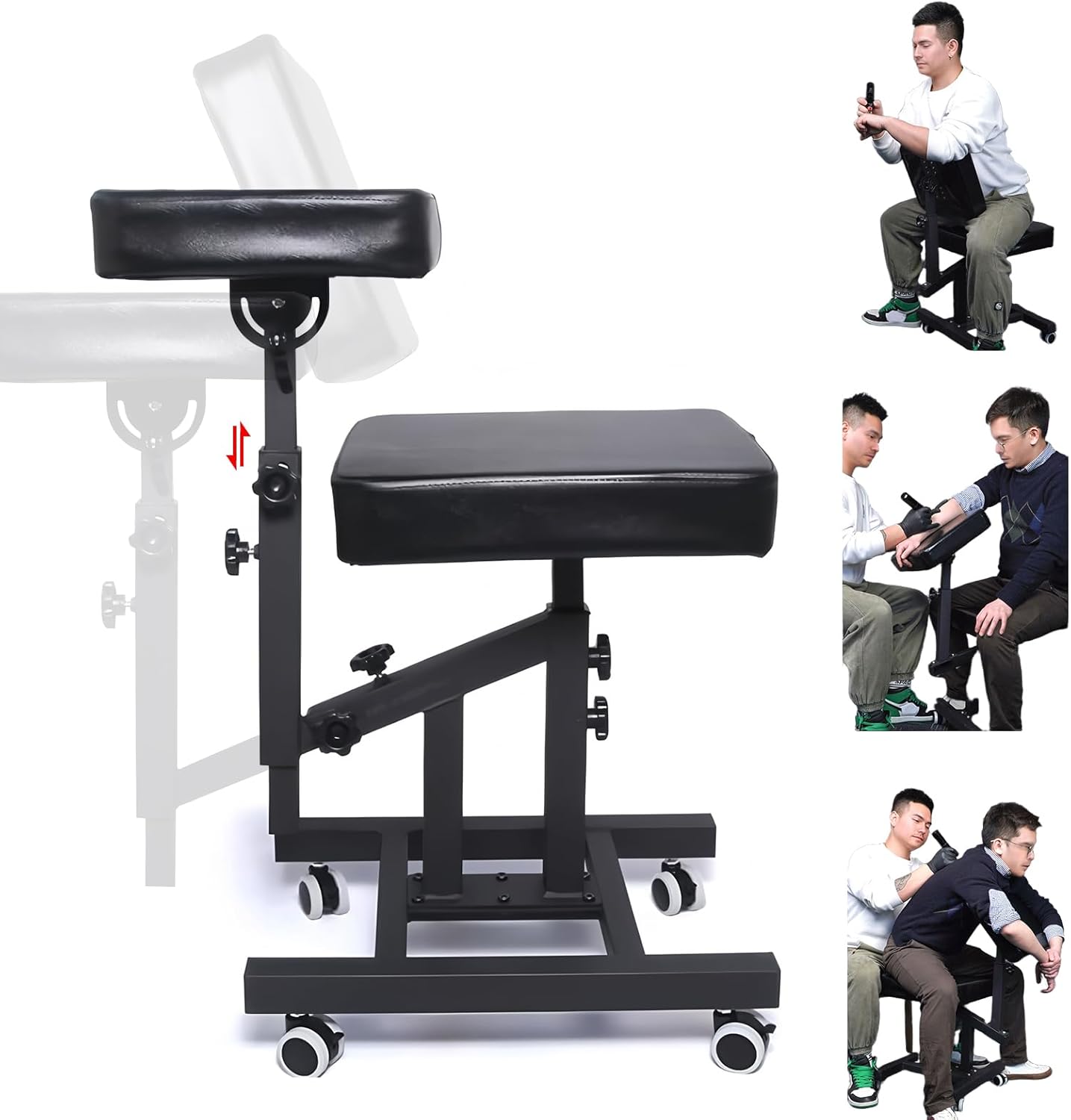 Tattoo Chairs with Adjustable Armrest & Back Support for Tattoo Artists and Client, Ergonomic Multiple Uses Chair,Tattoo Studio Furniture (with Wheels)