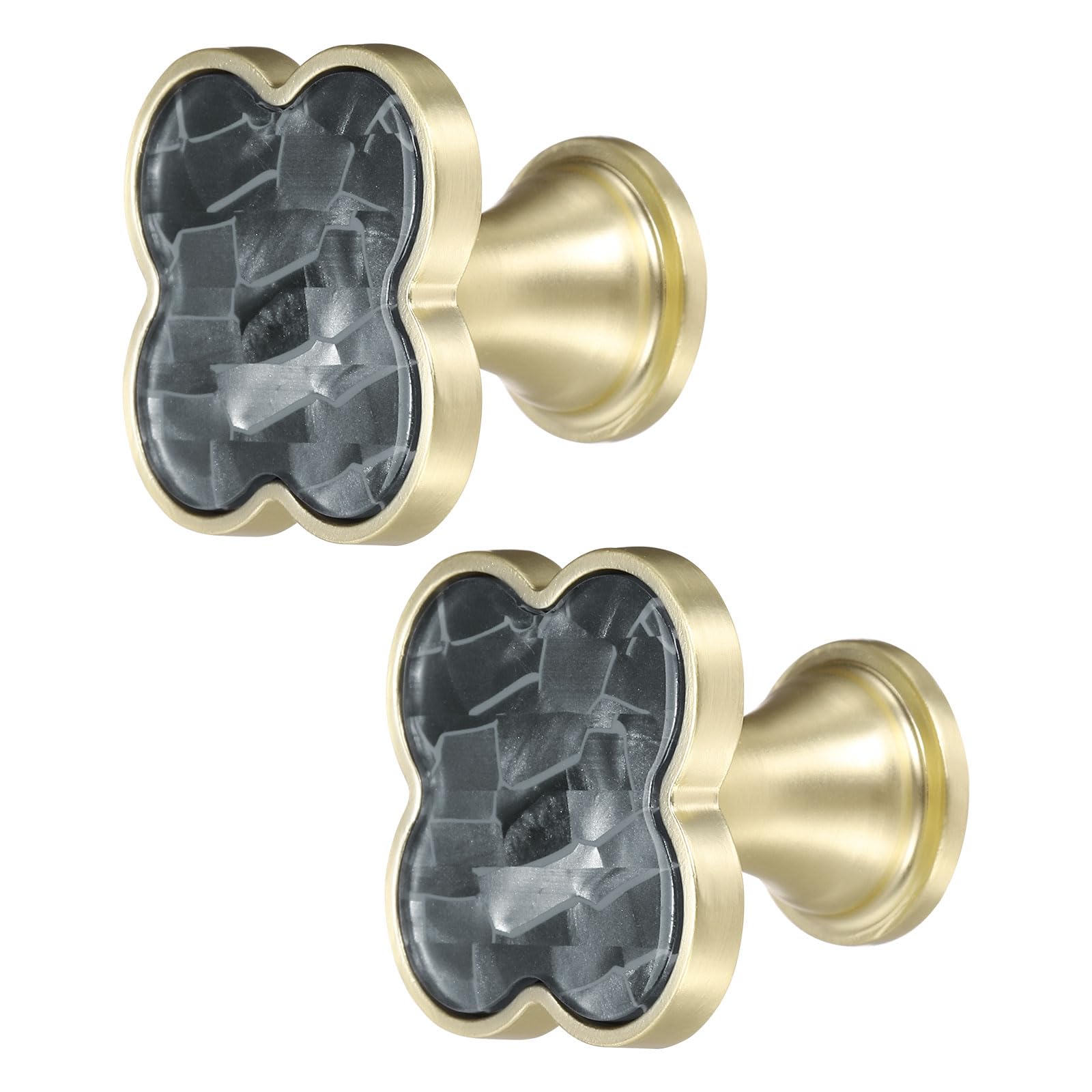 sourcing map 2Pcs Drawer Knobs, Zinc Alloy Decorative Four-Leaf Pull Handles with Screws for Furniture Dresser Wardrobe Cupboard, Gray Black