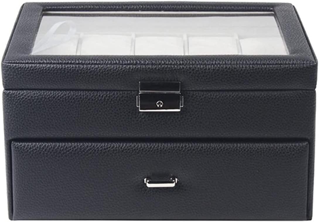 Estuche Para Relojes, Enrollador De Relojes, Enrollador De Relojes, Organizador De Relojes, Expositor De Doble Capa Con 20 Ranuras, Caja De Almacenamiento Para Reloj（Black-29.5*23*15.5Cm）