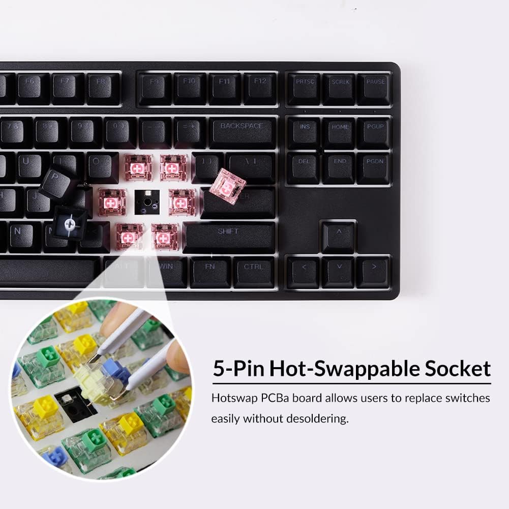 Close-up of a 5-pin hot-swappable socket on the keyboard PCB