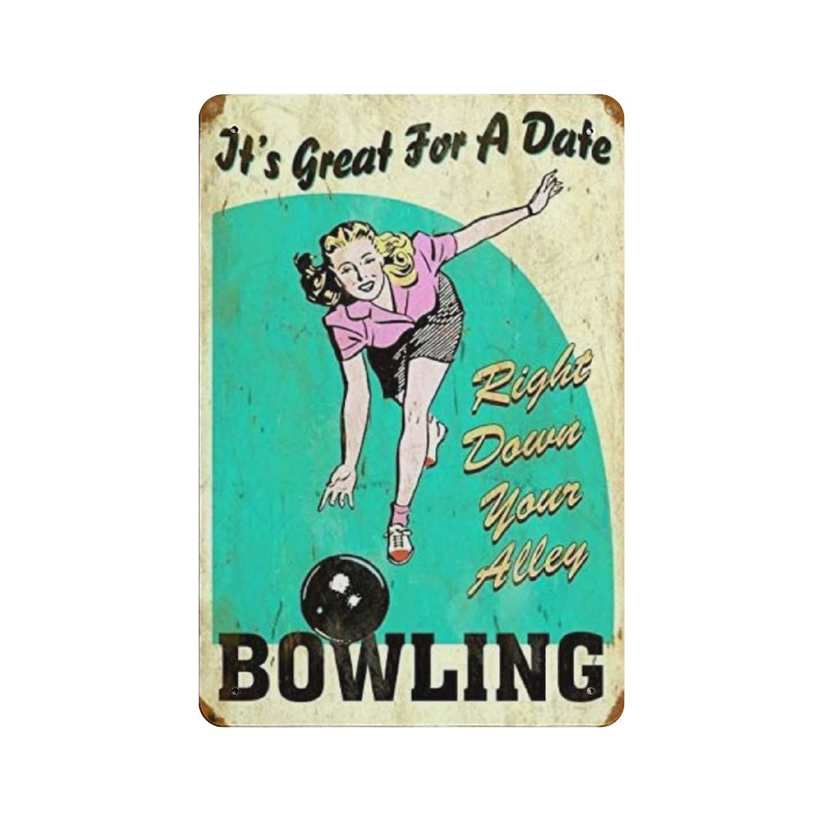 Metal Tin Sign Bowling Alley Advertisement Vintage Tin Poster Metal Sign Wall Decoration Country Kitchen Home Garage Decor 12"x8"