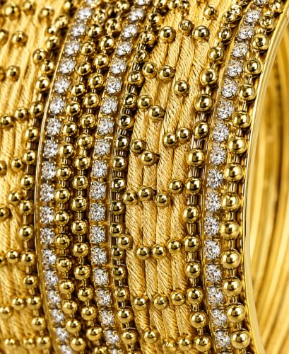 Image of NMII Non-Precious Metal with Base Metal and Zircon Gemstone Studded Ball Chain Linked Glossy Finished Silk thread Bangle set for Women and Girls