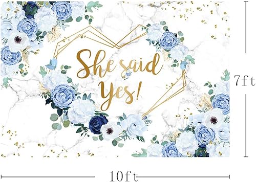 Miniatura 8 de MEHOFOND Telón de fondo floral de 8 x 6 pies para despedida de soltera, flores azules y blancas, fondo de fotografía de novia para ser fotografía,