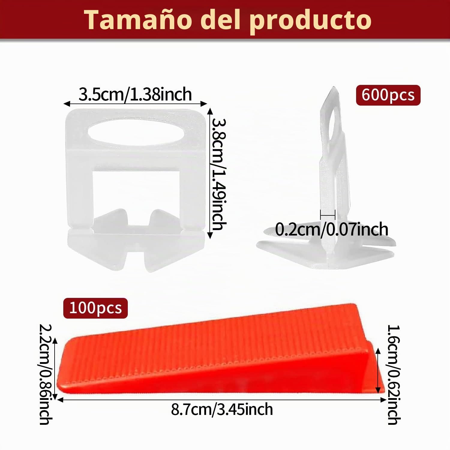 B-055-B 700 Piezas De Cuñas Niveladoras Suelo Sistema Nivelacion Azulejos Con 600 Clips Separadores De Baldosas De Mm y 100 Piezas De Cuñas Niveladoras Reutilizables