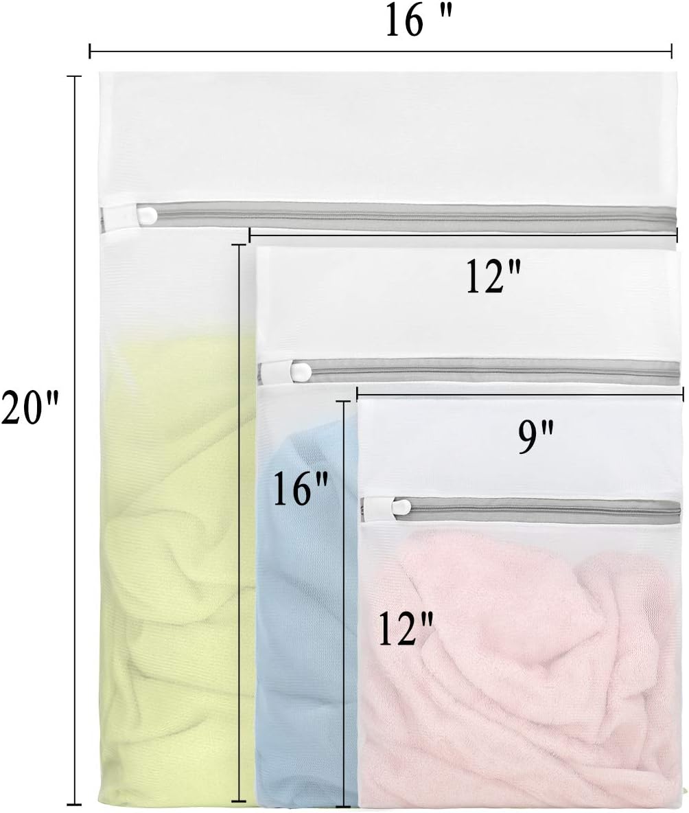 3Pcs Durable Fine Mesh Laundry Bags for Delicates (1 Large 16 x 20 Inches, 1 Medium 12 x 16 Inches, 1 Small 9 x 12 Inches)