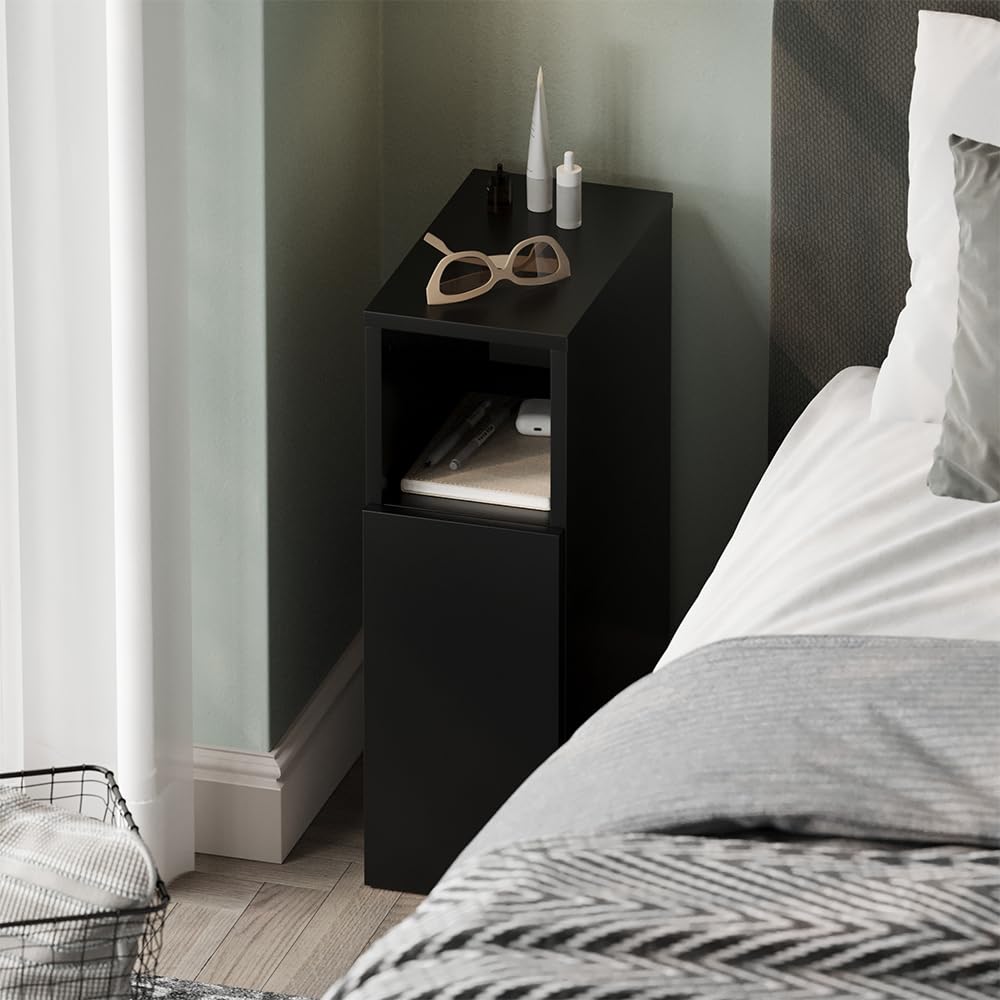 Vicco Comodino camera da letto Enton, Nero, 20 x 59.5 cm con 1 porta, adatto come superficie d'appoggio accanto al letto