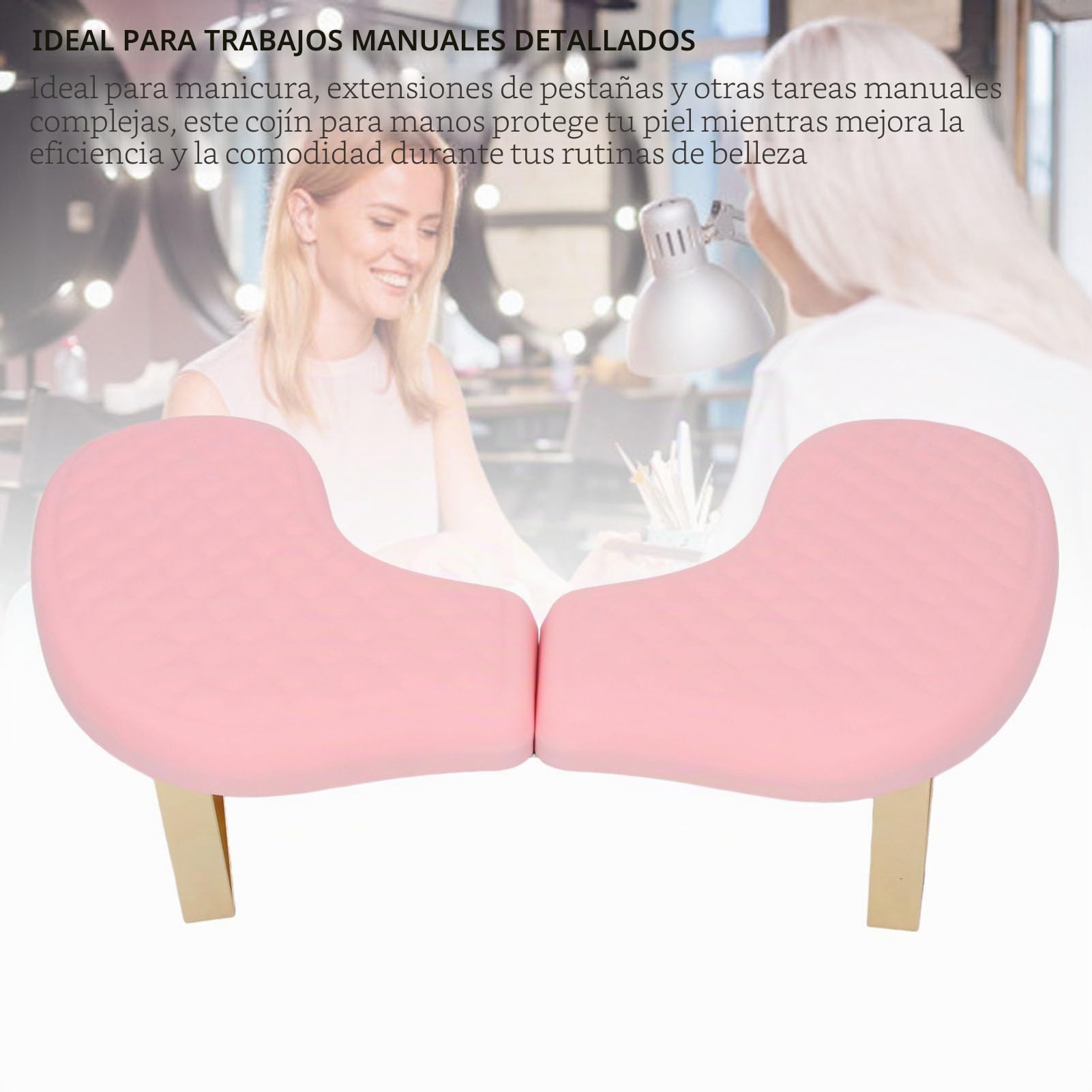 ZJchao Reposabrazos para Uñas para Manicura Nail Tech, Reposamanos en Forma de U, Diseño Ergonómico, Desmontable, Plegable con Material de PU Suave para Salón, Hogar, Viajes (Rosado)