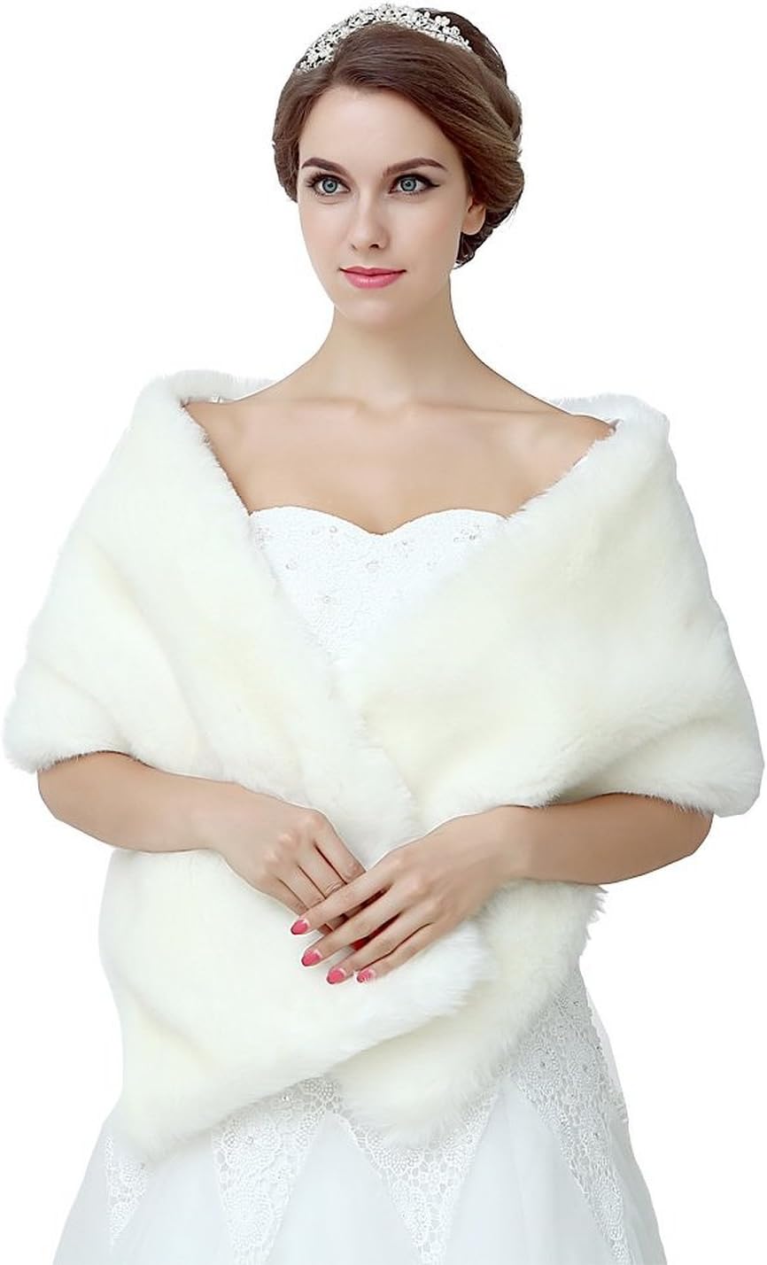 Diyouth Ivory Shawl Wrap Faux Fur Scarf Stoles for Wedding Dresses