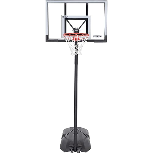 Lifetime Portable Basketball Hoop, 50 Inch Shatterproof Fusion Backboard, Adjustable Height 8-10 Ft, Broomstick Adjust, Base with Wheels, Slam-It Rim