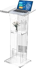 KScary Acrylic Clear Podium Stand with Storage Shelf,Plexiglass Pulpits for Churches,Conference,Speeches,Weddings,Classroom,Professional Presentation Podiums (23.6" L X 17.7" W X 43" H, Transparent)