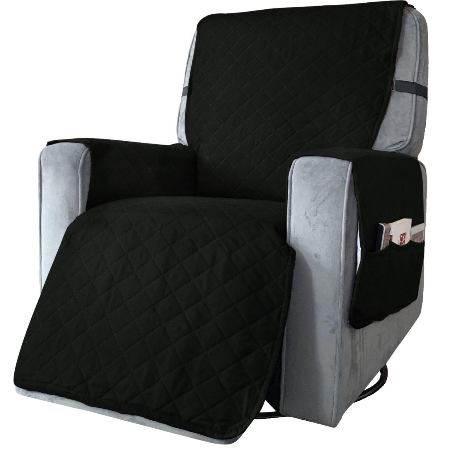 Copripoltrona reclinabile per Sedia elettrica, Copripoltrona reclinabile con 6 Tasche Laterali, Copripoltrona Regolabile, Copridivano Proteggi Poltrona per poltrone, Sedia reclinabile,Black,S