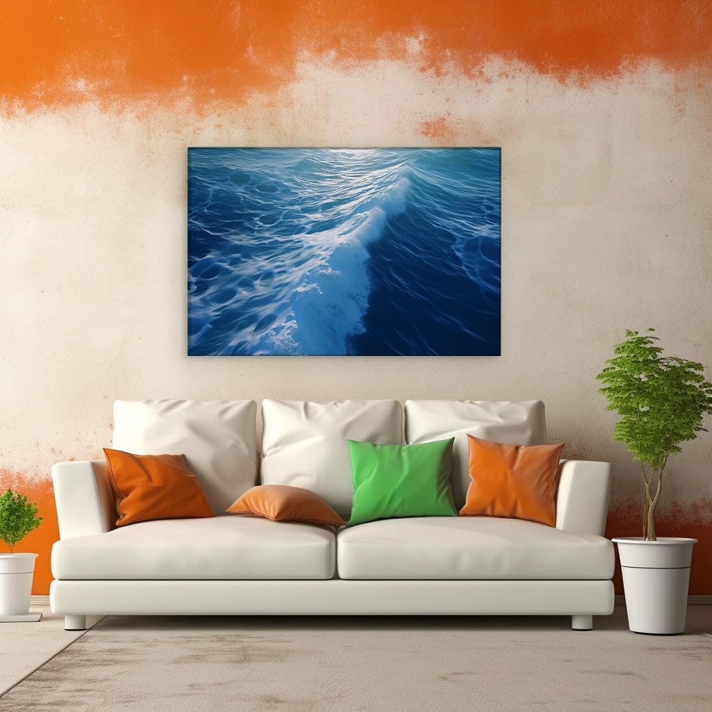 Canvas for Living room. Breaking Wave Majesty: Sunlit Crest Meets Deep Blue Sea, 27 x 18 inch Canvas Wall Art - Contemporary Masterpieces - Modern Home Decor - 69x46 cm (27x18 inch)