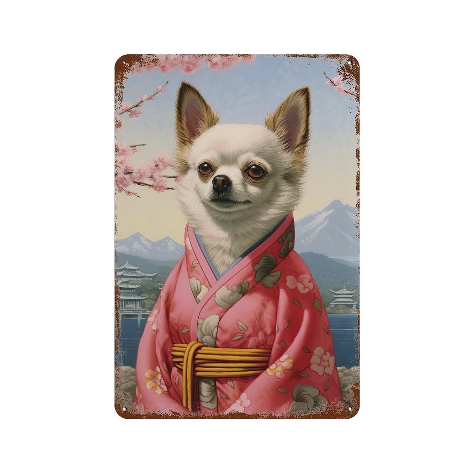Garage Style Chihuahua Geisha Decorative Tin Sign 11.8"x7.9", Novelty Wall Decor for Bar And Workshop