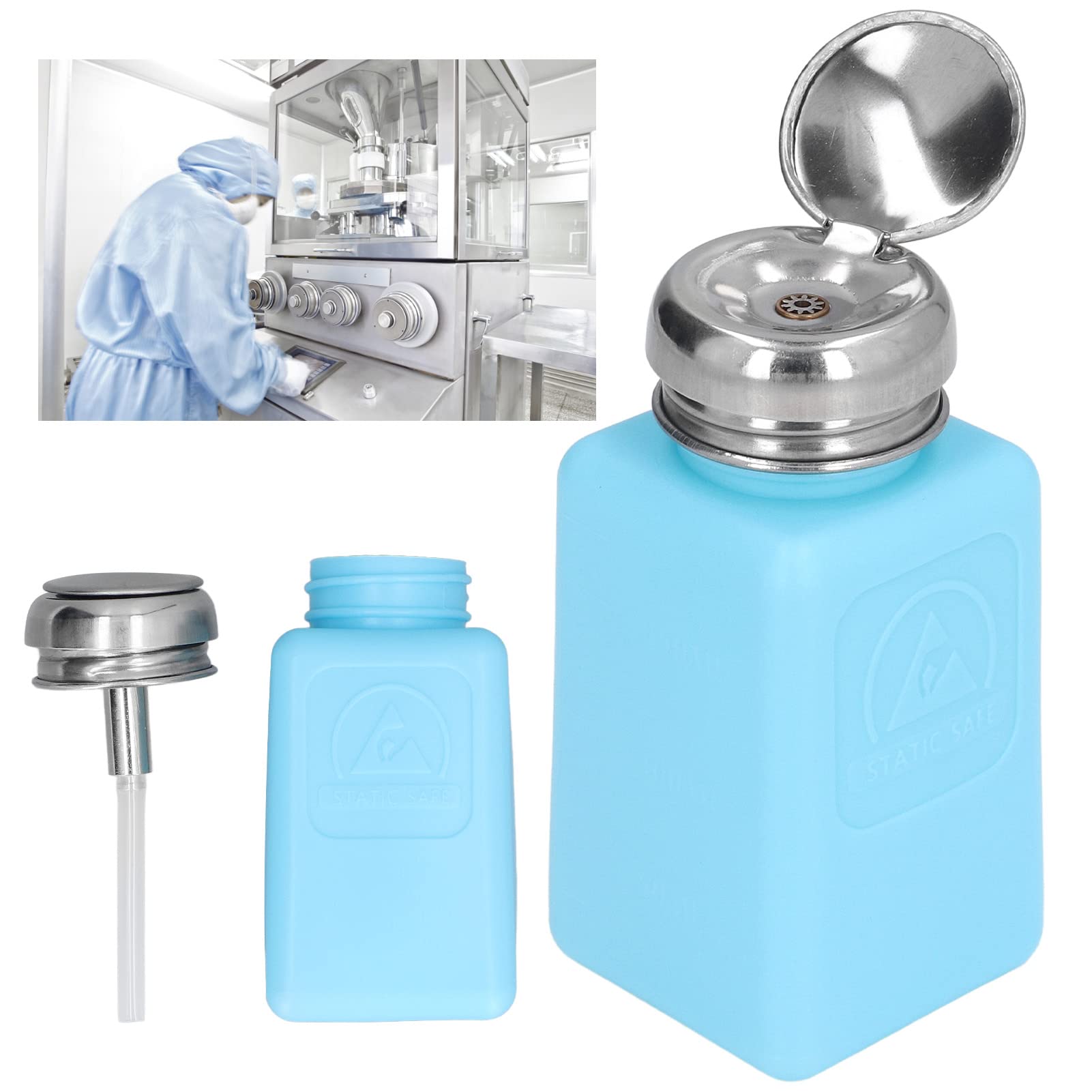 ESD Safe Anti-Static Solvent Dispenser 200ml, Distributore Liquido in Acciaio Inossidabile, Bottiglia Blu Resistente