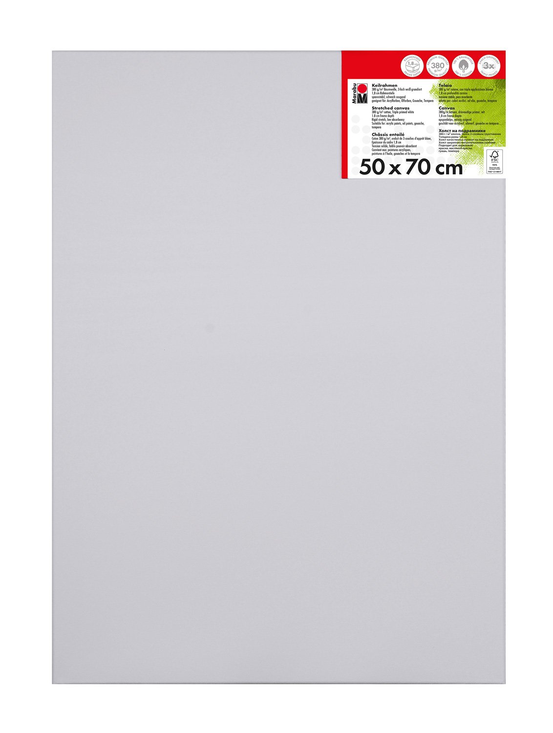 Marabu Stretched Canvas, 380 g/m², 50cm x 70cm x 1,8cm, For Art, Picture Frame, Painting, Blank Canvases Paint, Art Canvas